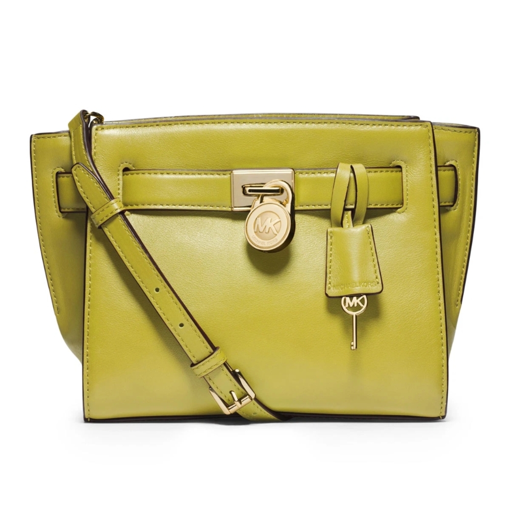 Michael Kors Hamilton Leather Traveler Messenger Shoulder Bag Apple Green Lime